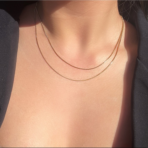 18K Gold Plated Double Stacked Snake Chain Necklace - Picture 4 of 8